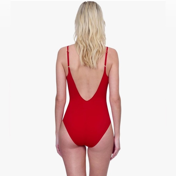 Gottex | Lattice V-Neck Criss Cross Ruched  One Piece Bathing Suit, Size 18 NWT - Picture 14 of 16
